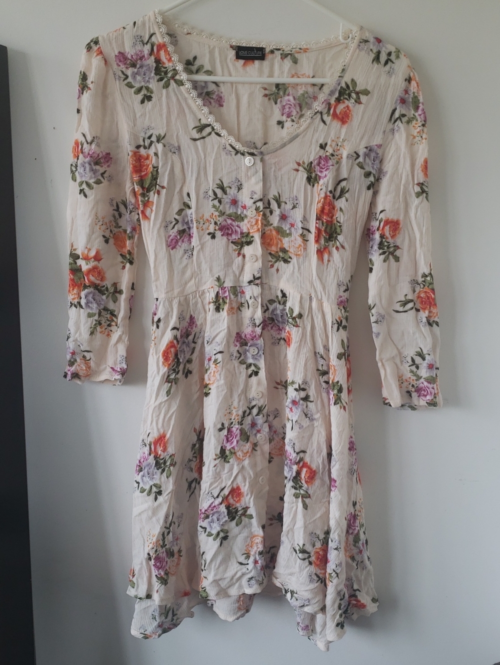 Floral Cream Button-Front Babydoll Dress